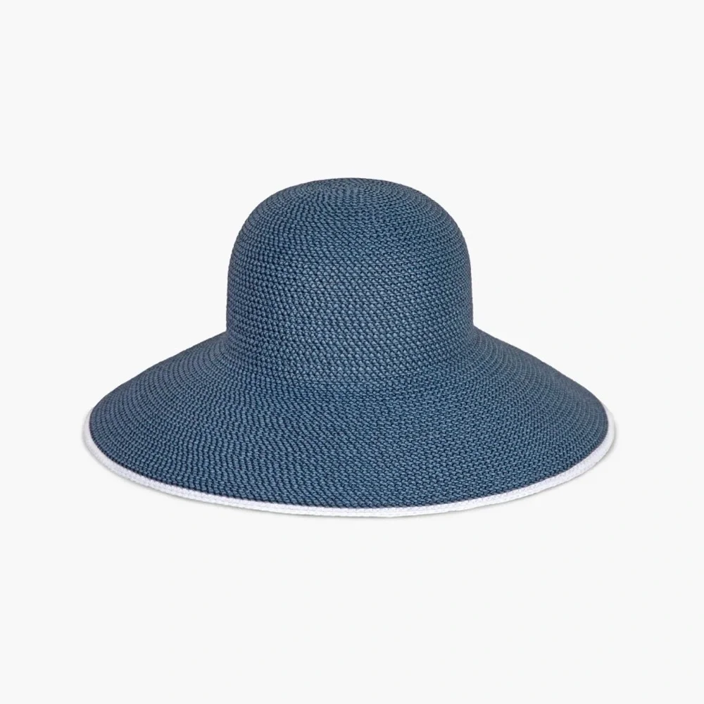 Eric Javits NWOT Best Selling Iconic Hampton Sun Hat in Indigo/White UPF 50+ - Picture 4 of 10